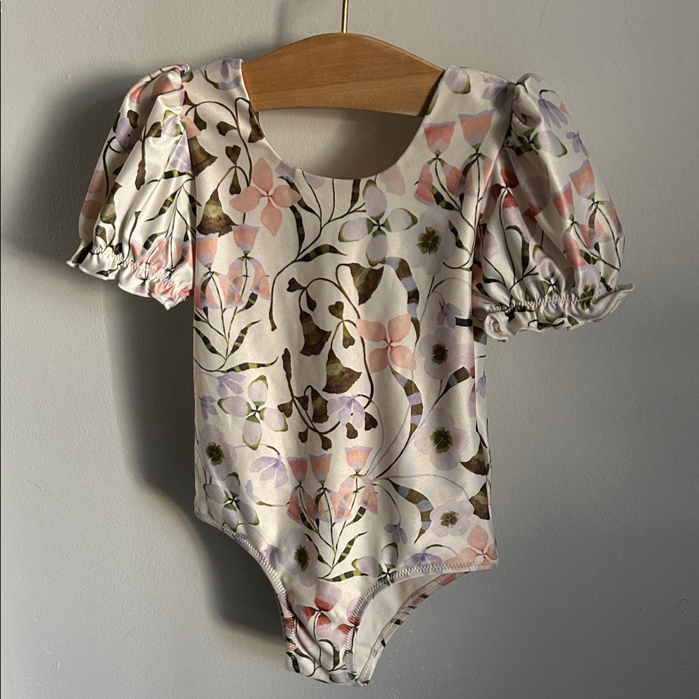 H&M Georgia Beaumont Floral Puff Sleeve One Piece Swim Bodysuit Toddler 3T/4T